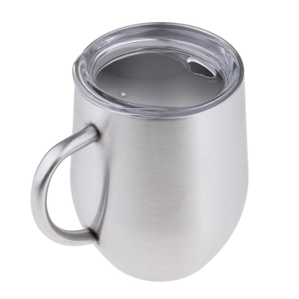 Insulated mug Stainless Steel Tumbler 12 oz Wine Cup with Handle Silver