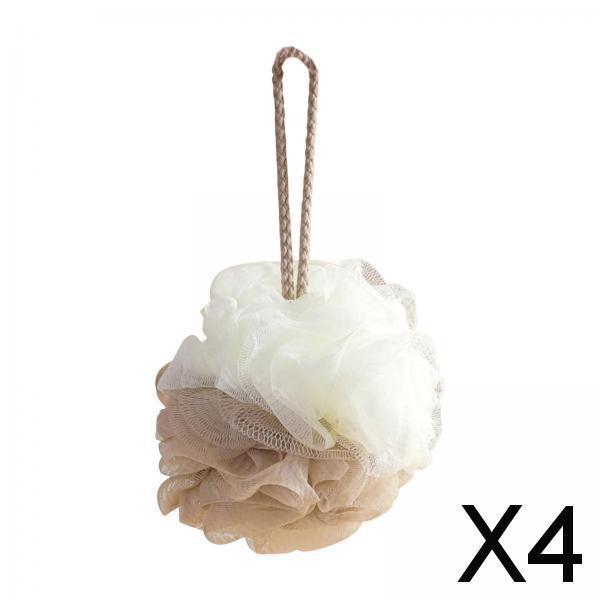 4xShower Loofah Soft Hanging Comfortable Shower Ball for Travel Hotel Bathroom Khaki
