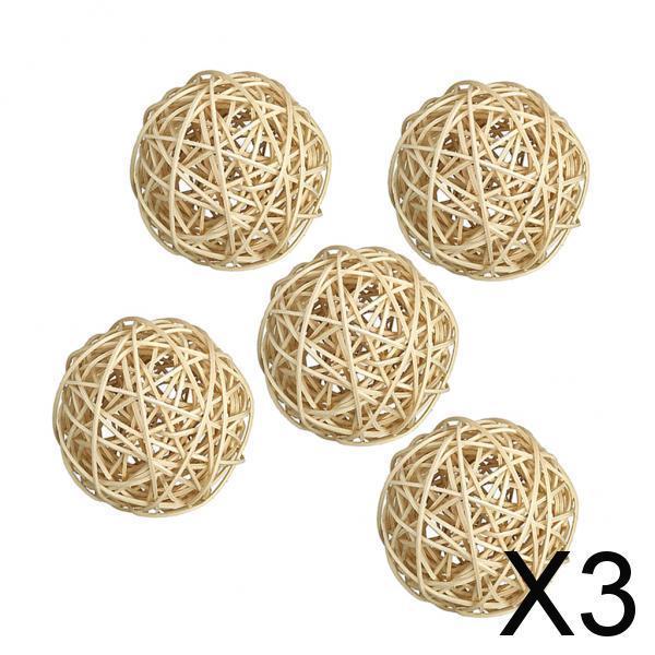 3x5Pcs 7cm Wicker Rattan Vine Ball DIY Ornaments Craft Embellishment burlywood
