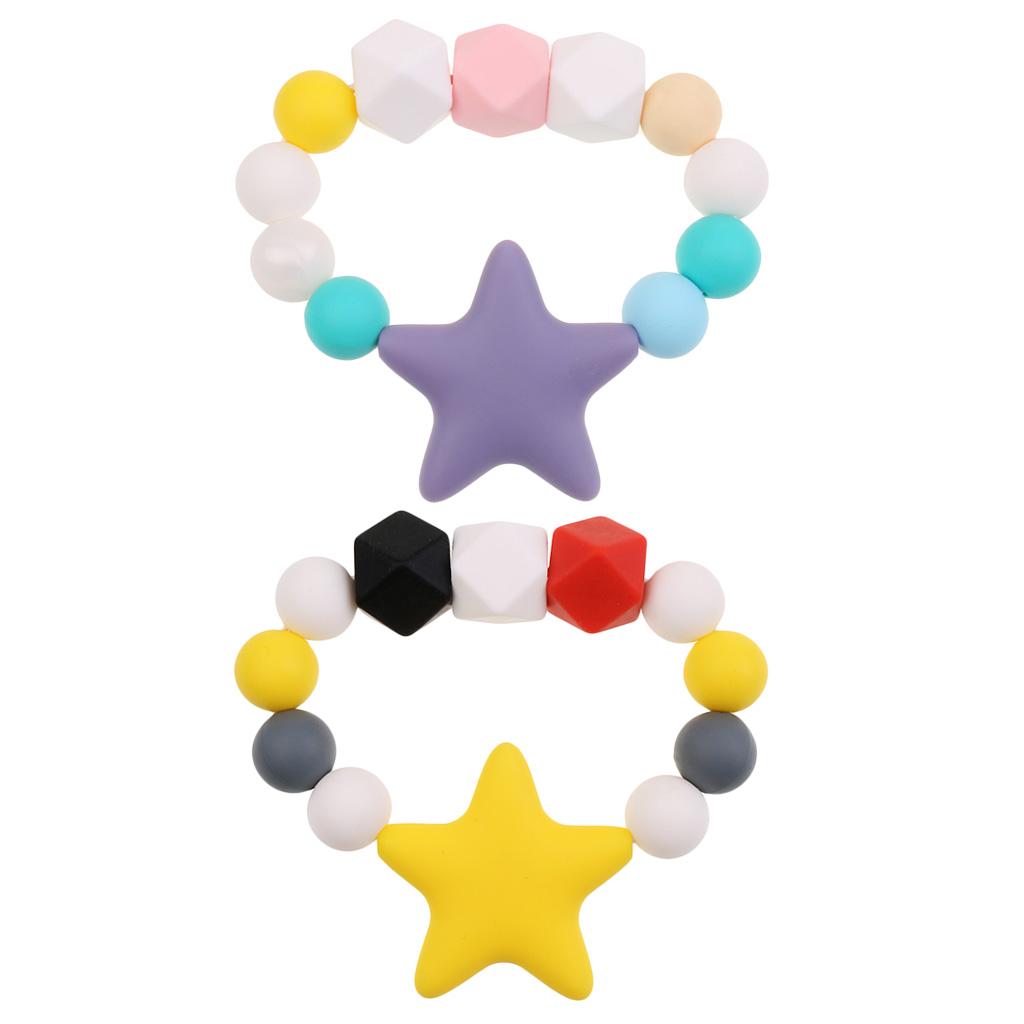 2 Pieces Baby Silicone Teething Chewable Bracelet Toy Teething Beads Chain