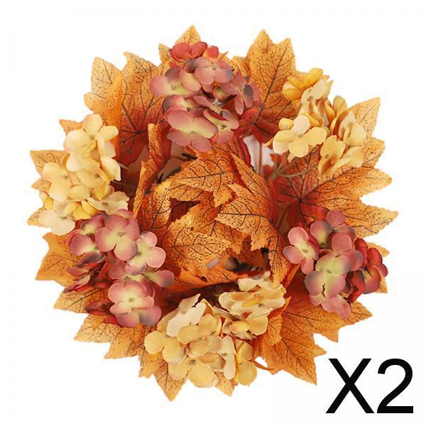 2xFall Candle Rings Wreaths Living Room Decor Thanksgiving Candle Stick Holder
