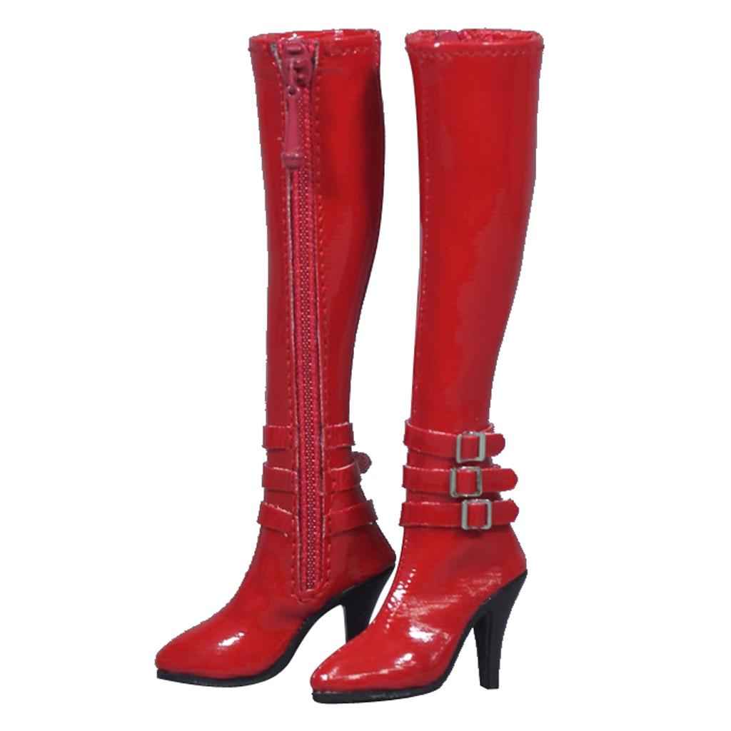1/6 Women's Zip Up High Heeled Long Boots Shoes for 12'' Action Figure Red
