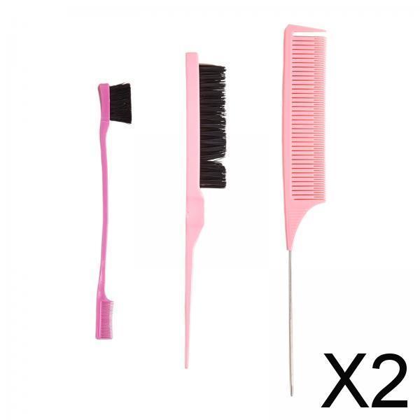 2x3Pcs Hair Styling Comb Set Slick Back Hair Brush Set Double Sided Edge Brush