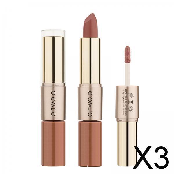 3xCompact 2 in 1 Waterproof Matte Lipstick Lip Gloss Lipgloss Color 02