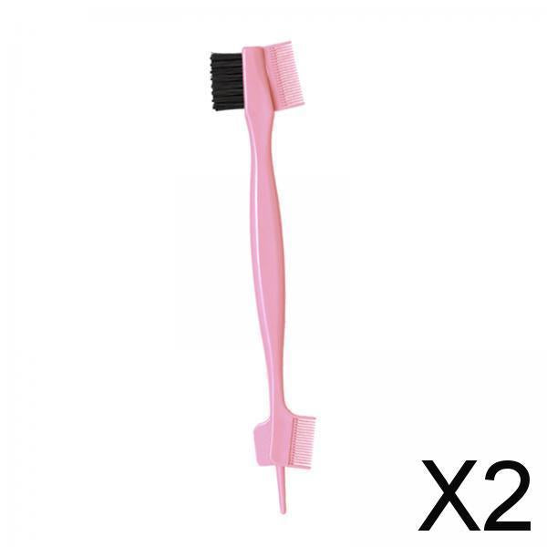 2xEyebrow Brush Comb Double-Sides Beauty Tool for Makeup Women Travel Pink