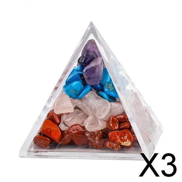 3xDecorative Crystal Stone Pyramid Mixed Yoga Studio Quartz Desktop Decoration 4cm