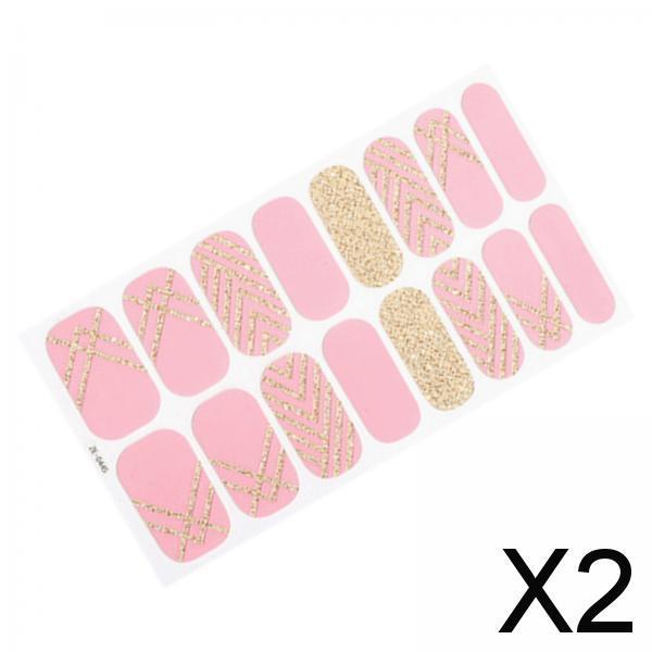 2x16 Pieces Cured Gel Nail Strips Self Adhesives Gel Nail Wrap Stickers Decals Style G