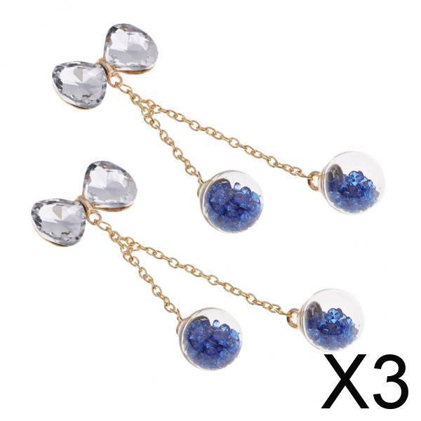 3x1 Pair Tassel Bow Charms Rhinestone Buttons Crystal Embellishment royal blue