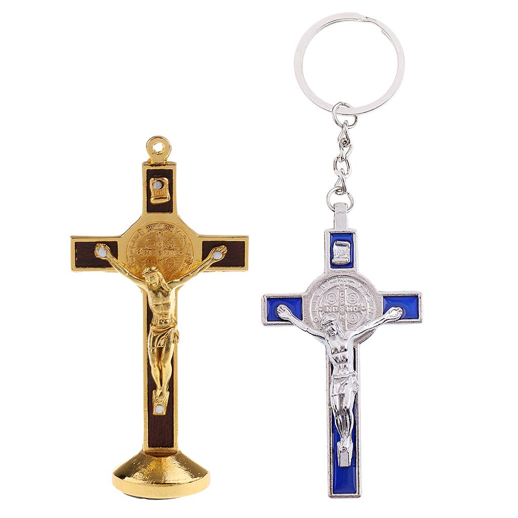 2PCS Crucifix Jesus Christ Cross Statues Figurine for Car Home Chapel Decor