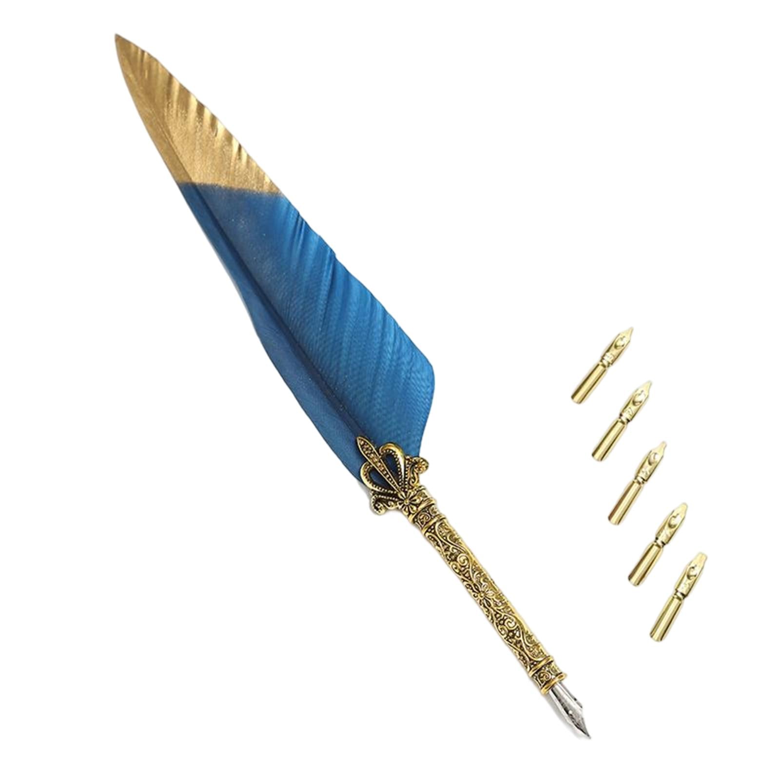 Feather ink Pen Engraved Nib Strong and Sturdy for Decoration Birthday Blue