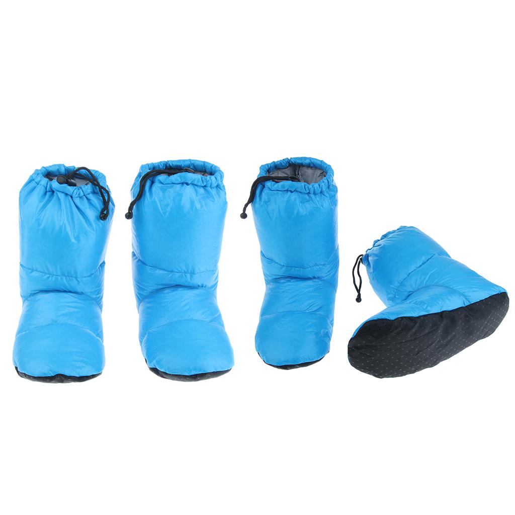 2 Pairs White Goose Down Slippers Winter Warm Booties Blue XL
