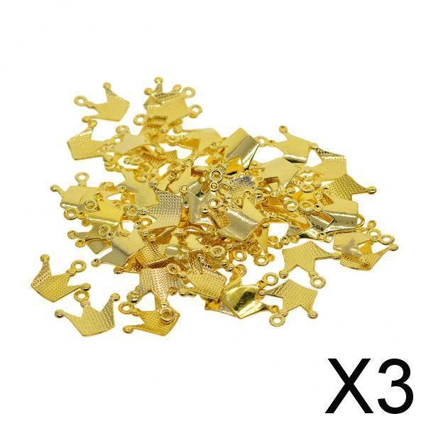 3x100Pcs Golden Plated Crown Charms Pendants Fit Bracelet DIY Jewelry Crafts