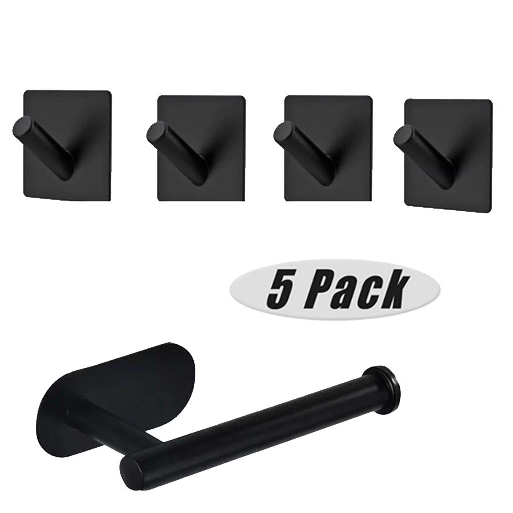5 Pack Self Adhesive Paper Holder Stainless Steel Towel Hook Oblique Hook