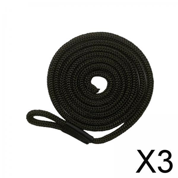 3xBoat Fender Line with Loop Boat Fenders Bumper Lines Mooring Rope Boat Ropes Black