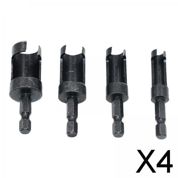 4x4 Pieces of Plug Wood Cutter Tool Set Hex Shank Drill Bit Set Carbon Steel