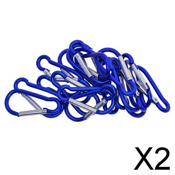 2x20 Piece D Shape Sports Hiking Carabiner Buckle Snap Spring Clip Hook Blue