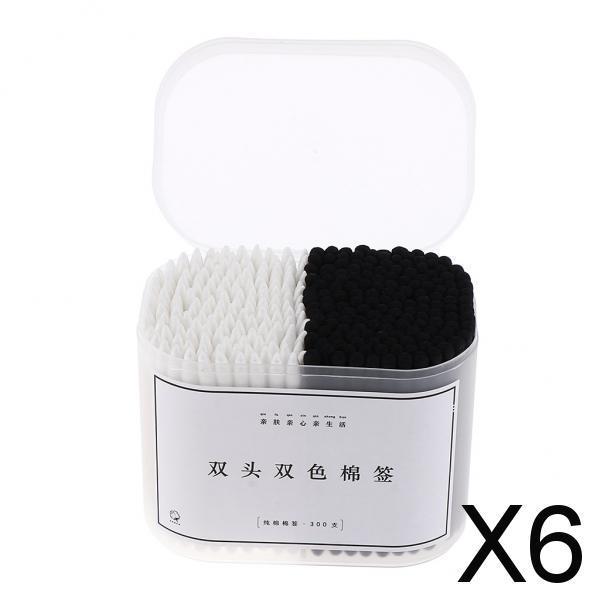 6x300Pcs Cotton Swabs Buds Spiral Pointed Tips Makeup Applicators White Black