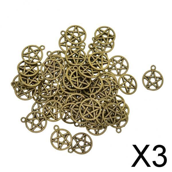 3x50 Pieces Tibetan Bronze Alloy Round Star Pentacle Jewelry DIY Making Charms