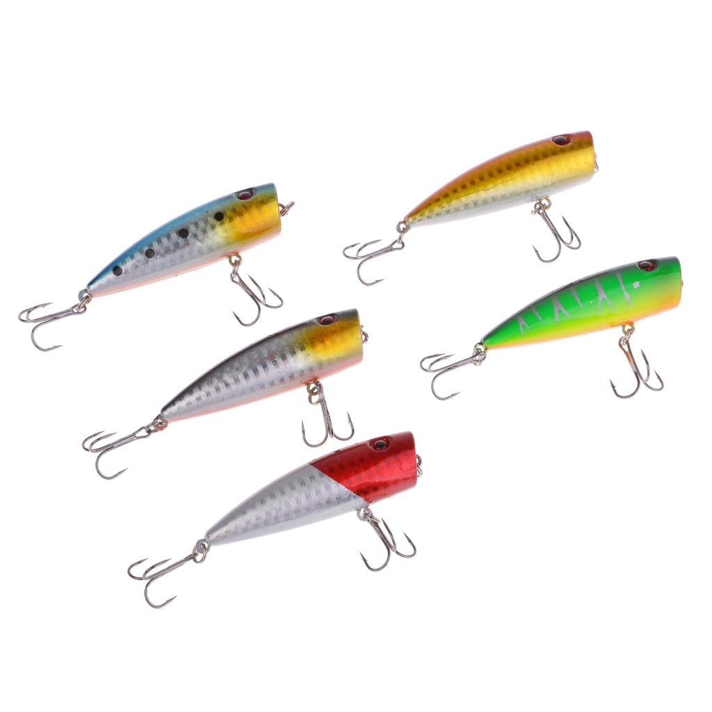 Topwater Fishing Lures Floating Poppers Hard Lures Bass Baits w/Treble Hooks