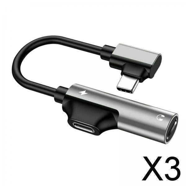 3x2-in-1 USB-C PD Headphone Jack Adapter for Aux Stereo Earphones silver