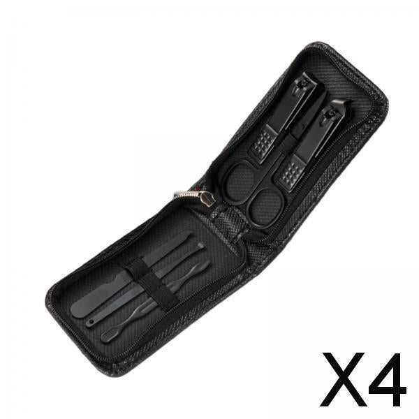 4xManicure Manicure Tool Set Portable Multipurpose Nail File Ear Pick Clippers Black