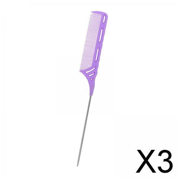 3xRat Tail Comb for Women / Men Girls Hair Styling at Home Salon purple