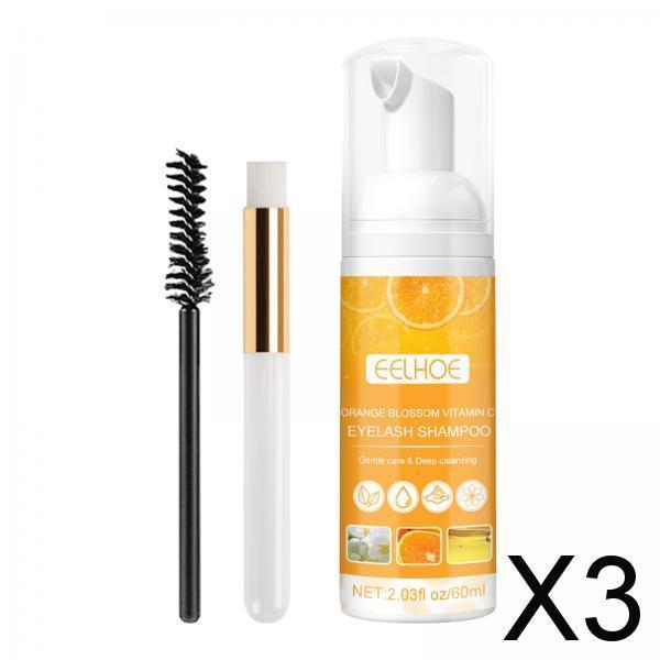 3xEyelash Shampoo for Eyelash Extension with Brush Portable for Salon Home Use
