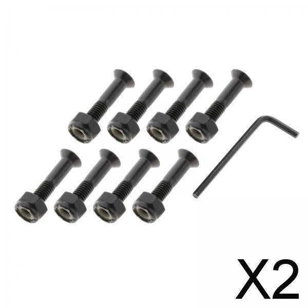 2x8x Longboard Skateboard Wheel Repair Hardware Screws with Wrench 1'' Black