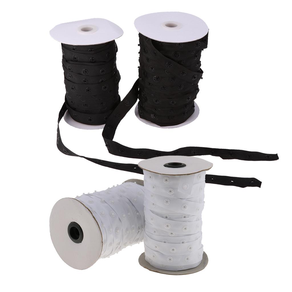 2x50 Yard Press Stud Snap Fastening Tape Sewing for Duvet Covers White Black