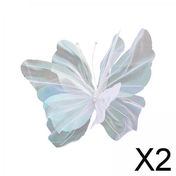 2xSilk Yarn Artificial Butterfly Giant Gauze Fake Butterfly for Wedding Crafts White