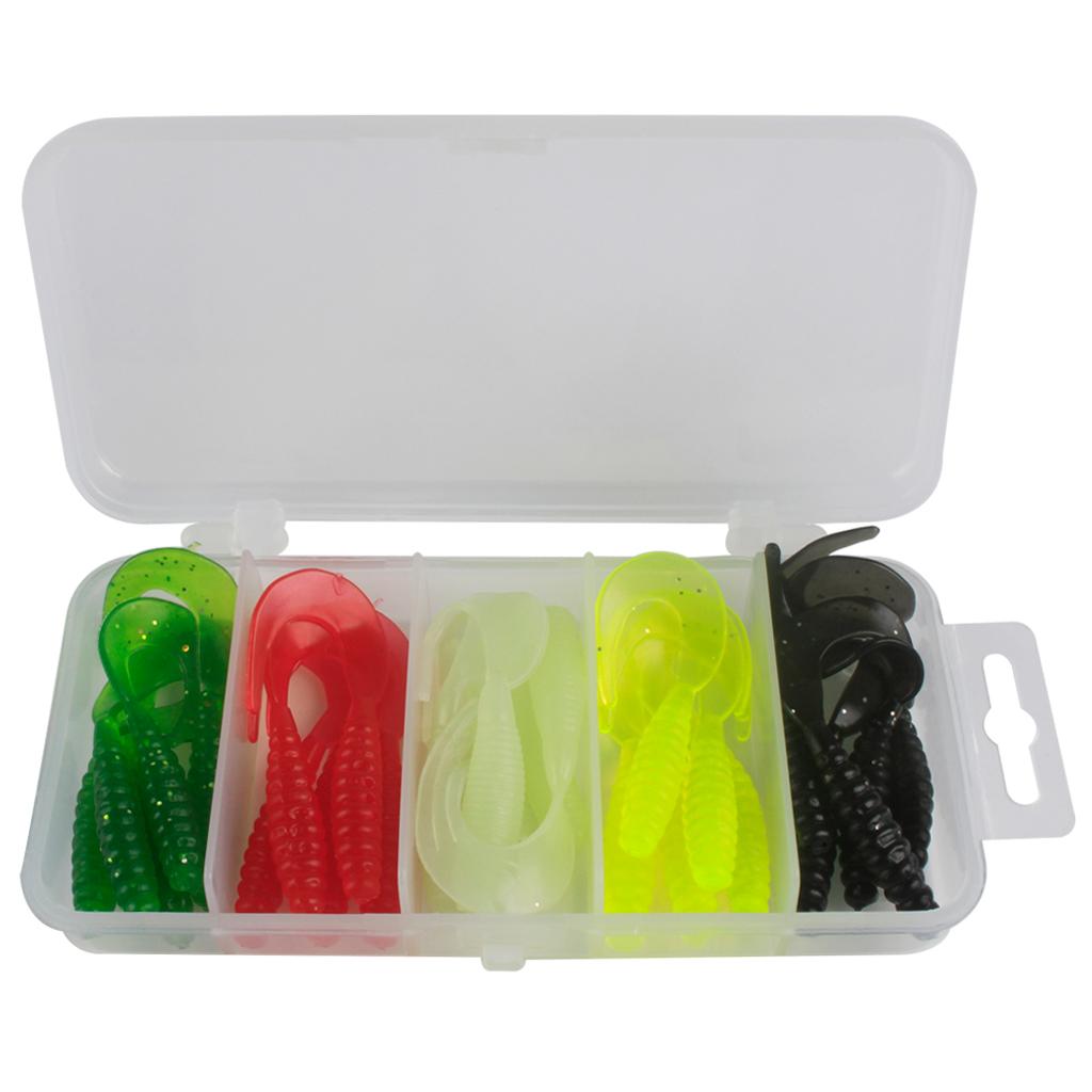 25pcs Single Tail Soft Lures Fishing Bait Maggots Grub Worm Lure, 5 Colors
