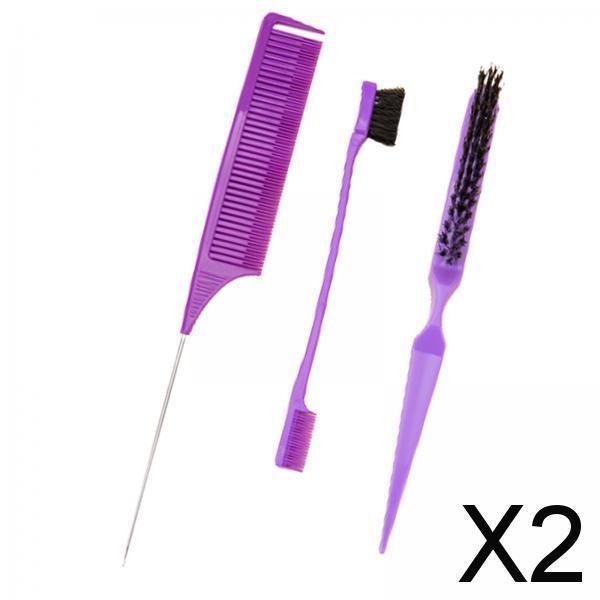 2x3Pcs Slick Brush Set Edge Brush for Grooming Slicking Edge and Back Brushing Purple