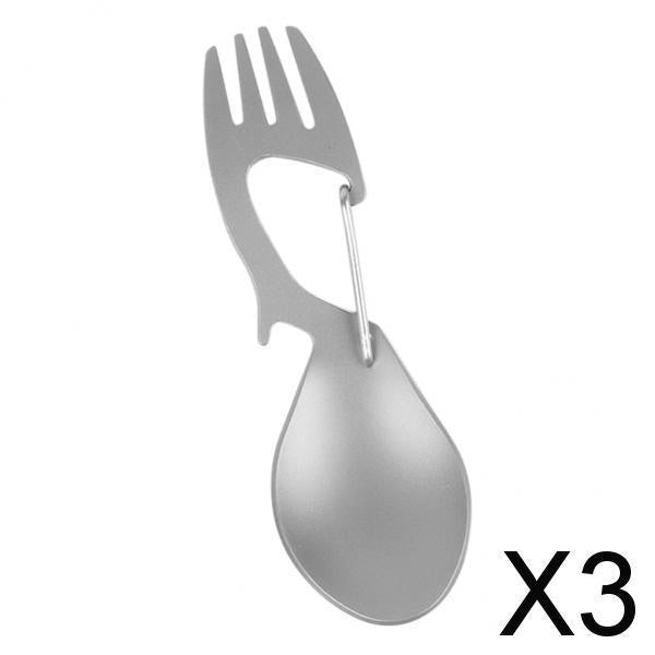 3xMulti-function Camping Spoon Fork Spork Beer Bottle Opener Stainless Steel