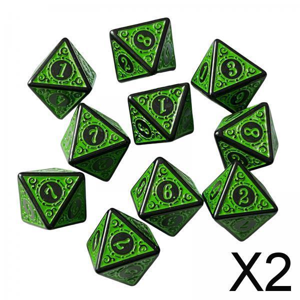 2x10Pcs 15mm Dices Acrylic Party Game Dices 8 Sided Dices Set for Party KTV Green