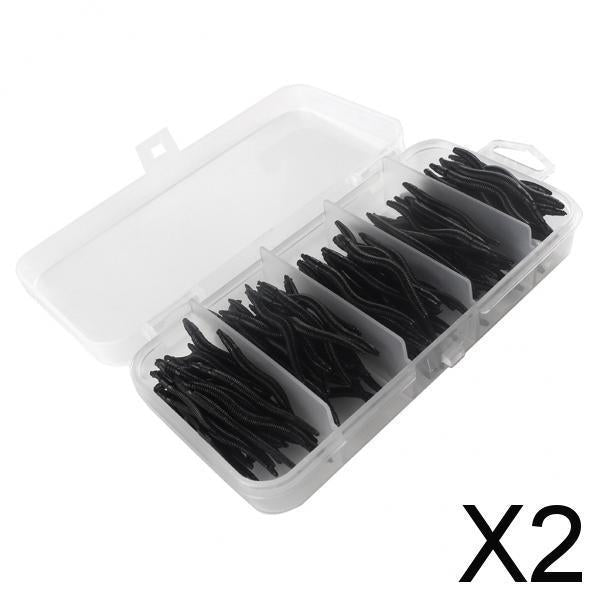 2x150pcs Artificial Soft Earthworm Fishing Bait Worm Lure Maggot Bait Black