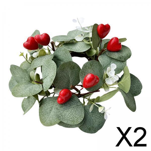 2xCandle Rings Garland Table Rustic Eucalyptus Wreath for Gift Banquet Wedding