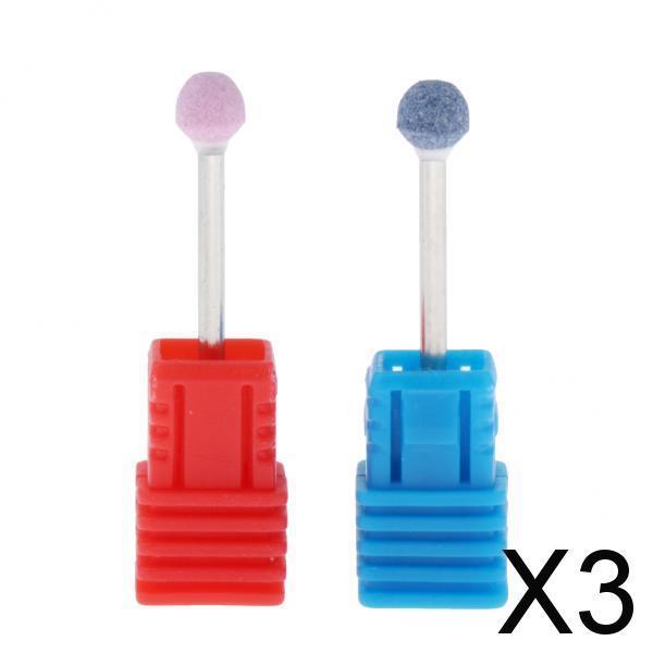 3x2x Nail Drill Bits Ball Head Quartz Rotary Burrs Cuticle Clean Manicure Bit Pink+Blue