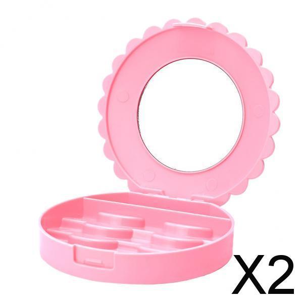 2xPink Protable False Eyelashes Carrier Container Storage Case Lash Holder Box