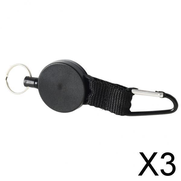 3xHeavy Duty Key Holder Carabiner Buckle with Steel Cable Keyrings Black