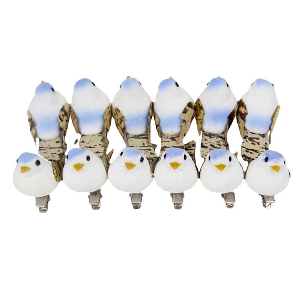 12Pcs Artificial Mini Decorative Foam Birds for Crafts Garden Decor Blue