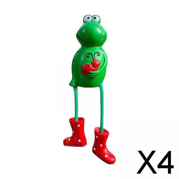 4xFrog Garden Decoration Resin Crafts Frog Statue for Office Living Room Porch Red Feet