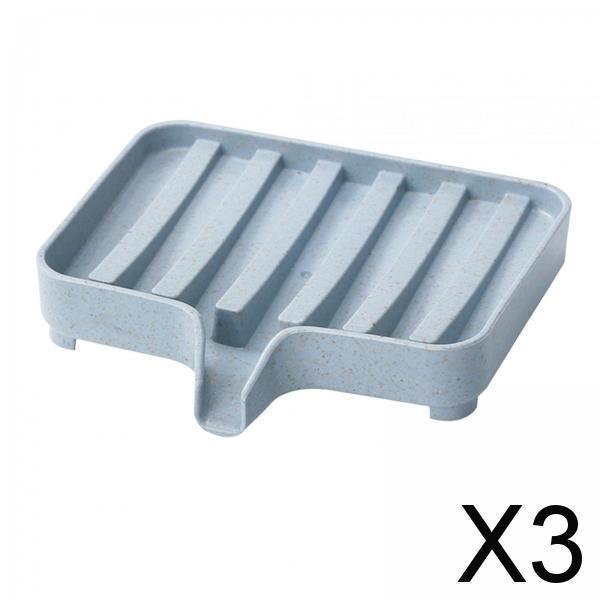 3xSelf Draining Soap Dishes Drain Shelf Durable for Toilet Counter Top Bathtub blue