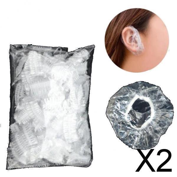 2x100PCS Ear Protector Caps Disposable Elastic Clear Shower Water Ear Covers
