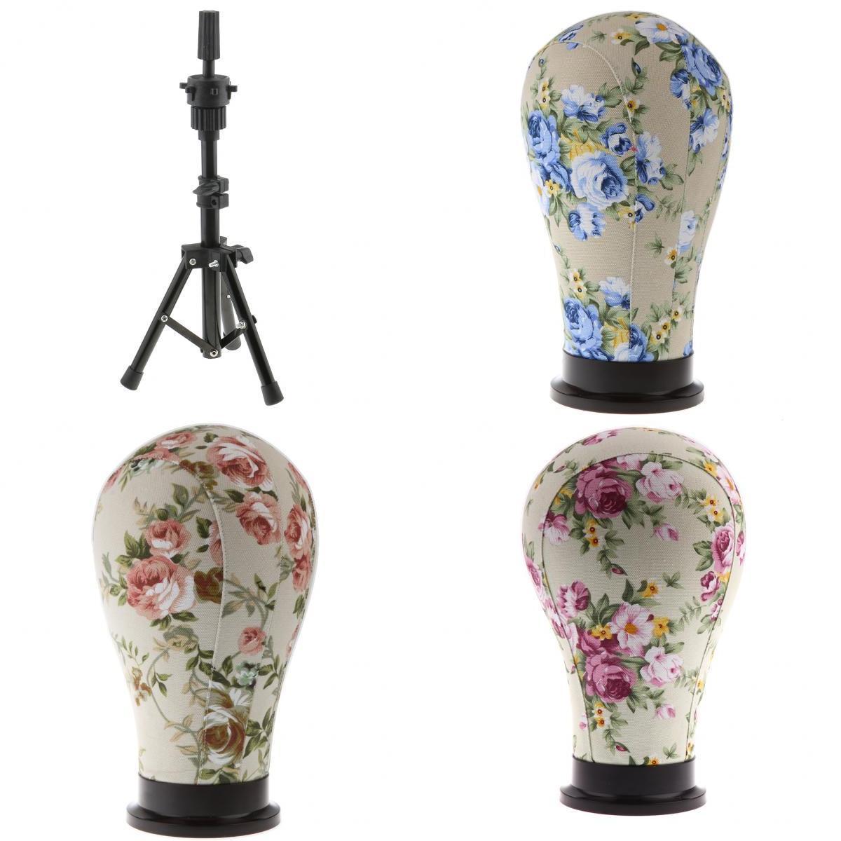3pcs Cork Canvas Block Mannequin Model Head Wigs Making Display Tripod Stand