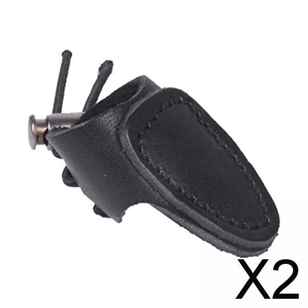 2xSoft Leather Thumb Ring Adjustable Recurve Bow Thumb Guard Finger Protector Black