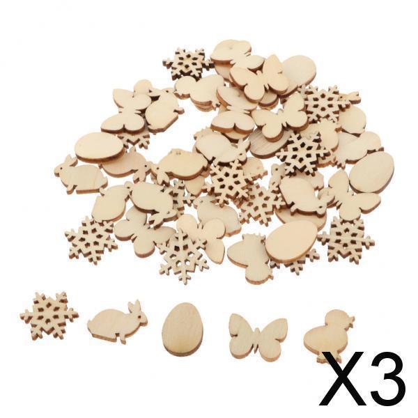 3x50Pcs Unfinished Wood Pieces Cutouts Animals Wooden Shapes for Crafts Decor