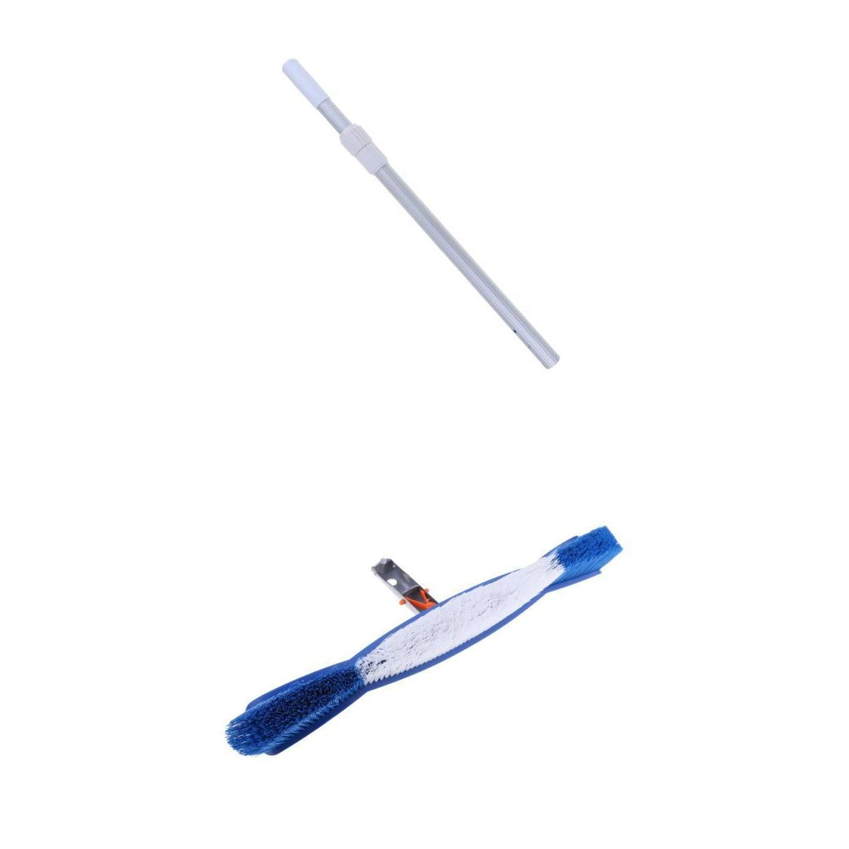 18 Swimming Pool Spa Cleaning Brush Head & 2-Stage Aluminum Telescopic Pole"