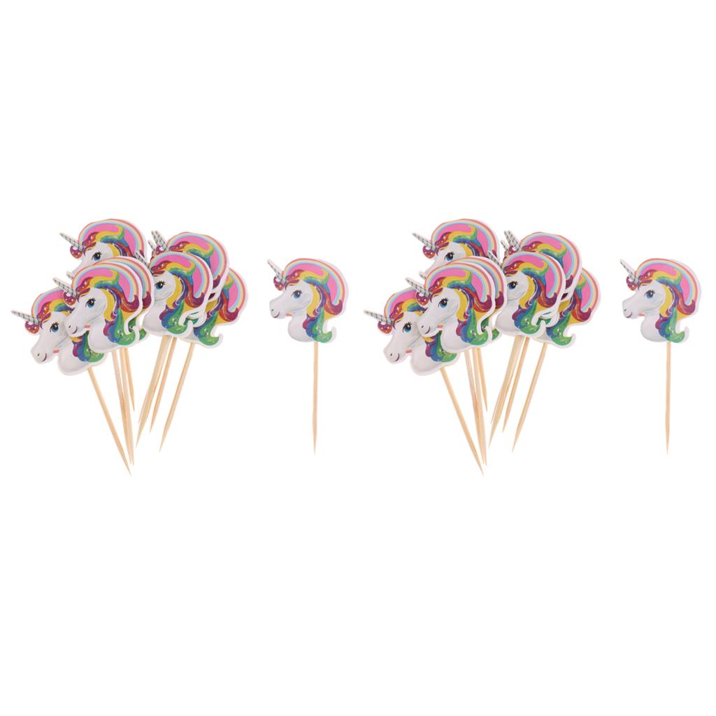 20 Pieces Magical Unicorn Cupcake Topper Wooden Sticks Birthday Food Picks
