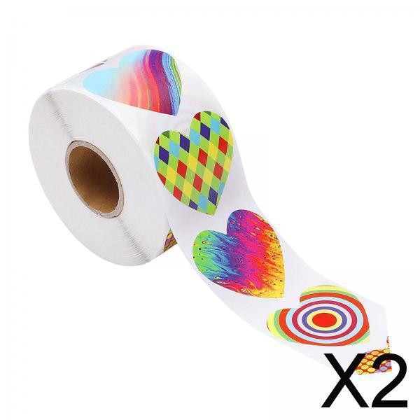 2x500 Pieces Funky Heart Stickers Heart Shaped Sticker for Cards Decoration 1 Inch