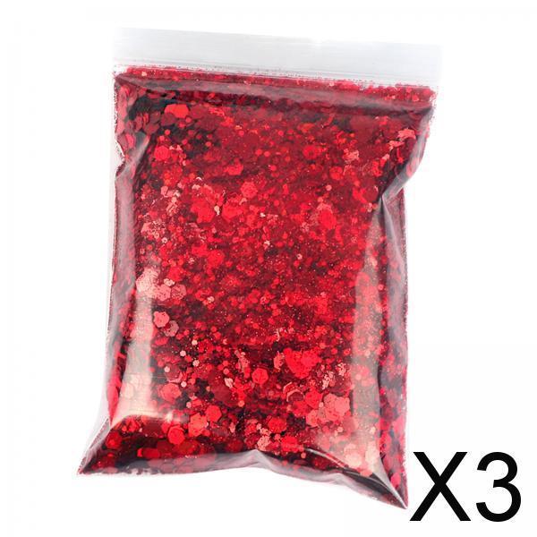 3x1Bag 50g Nail Glitter Sequins Paillette Flakes 3D Nail Art Decor Red